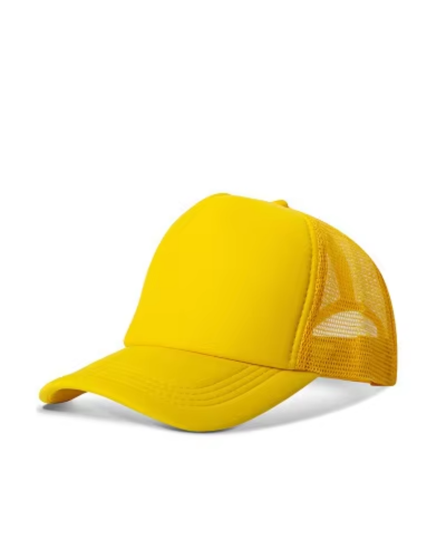 Yellow cap with mesh back on a white background