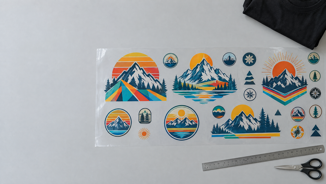 DTF gang sheet with multiple designs ready to cut and press