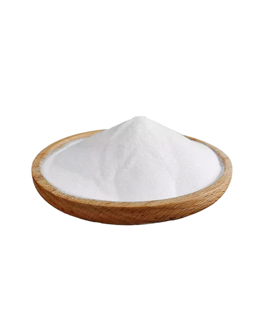 A wooden bowl filled with white Premium DTF Hot Melt Powder.

