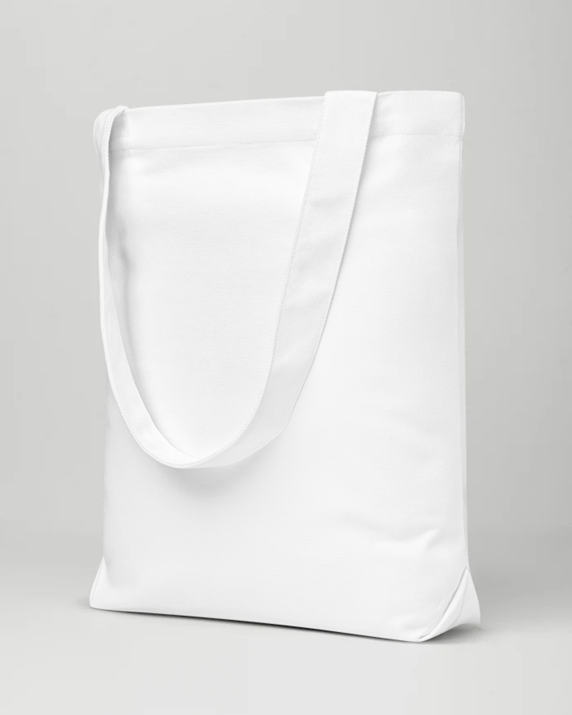 White tote bag on a light gray background